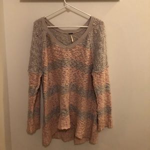 Free People Pink & Grey Stripe Sweater